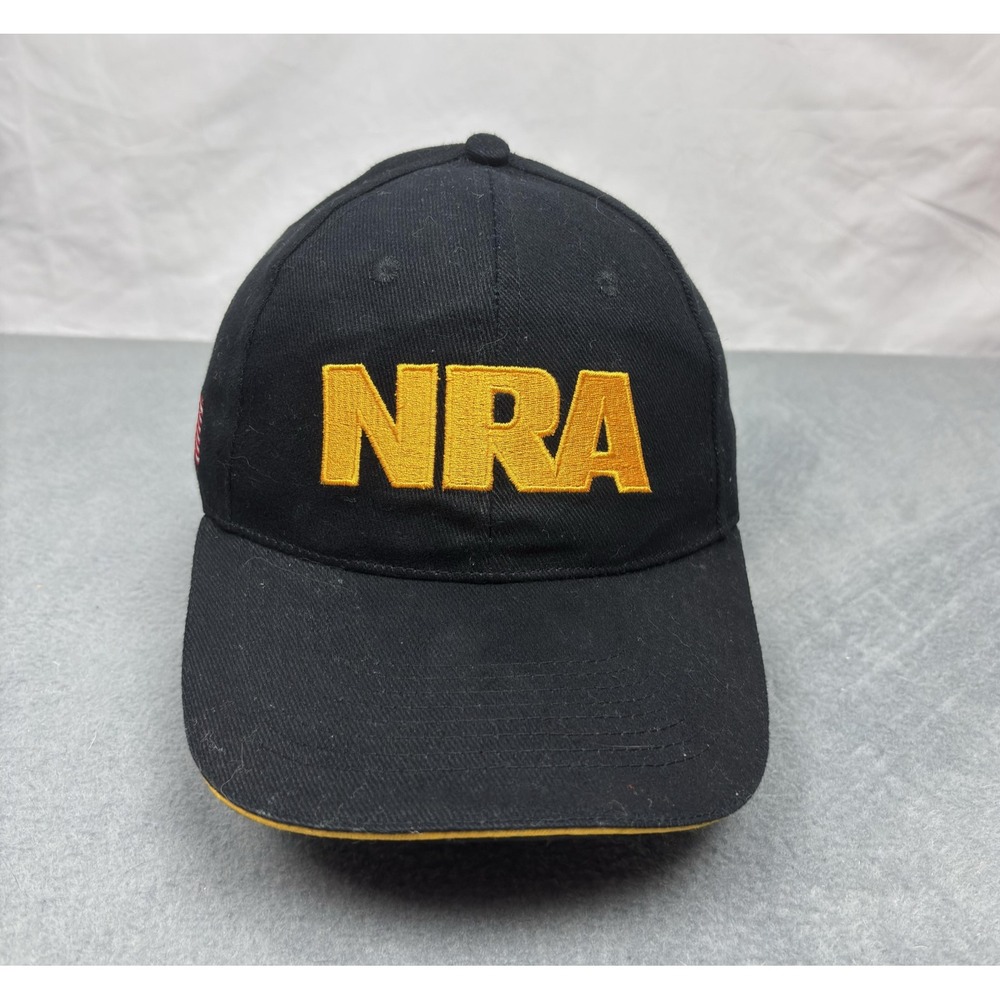 NRA Hat Cap Strap Back Black Gold Embroidered American Flag Mens Shooting Sports